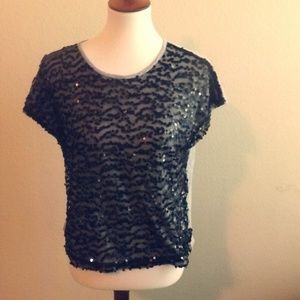 Black w/Gray Sequin Top with Zipper on Back